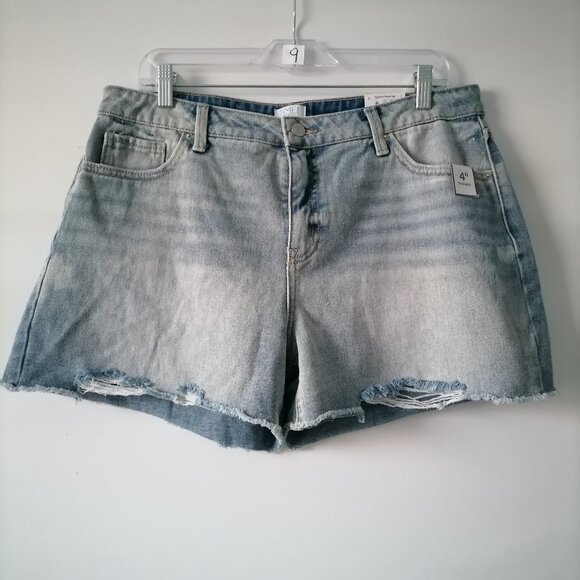 Time Tru Women's Blue TT HR Fray Hem Light Wash Cut Off High Rise Shorts Size 14 - Picture 1 of 8